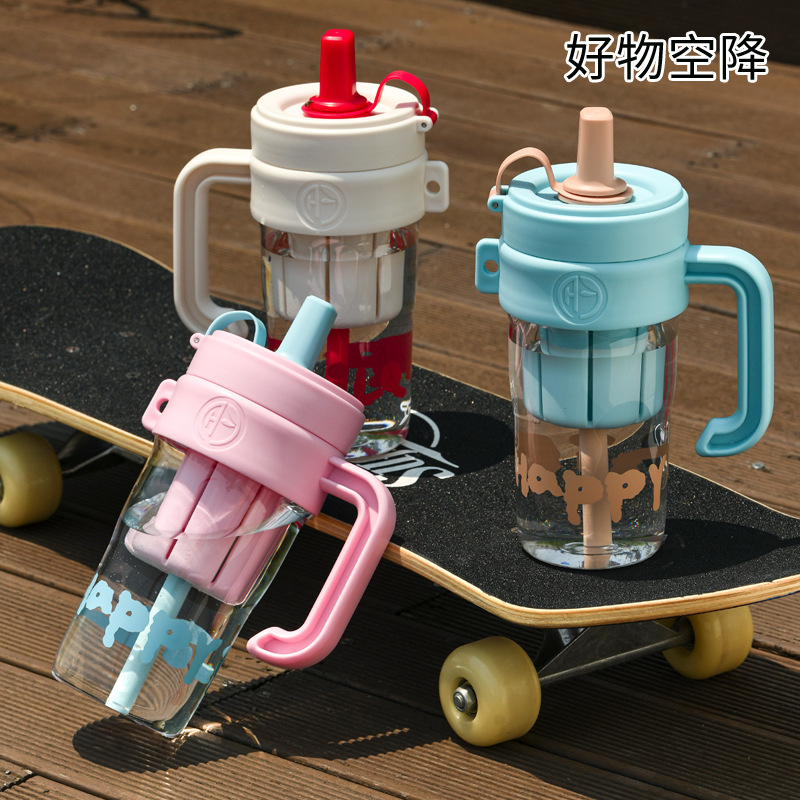 Large-capacity, high-appeartion-level water cup, portable straw cup for girls, giant water cup with handle, outdoor fitness car full figure