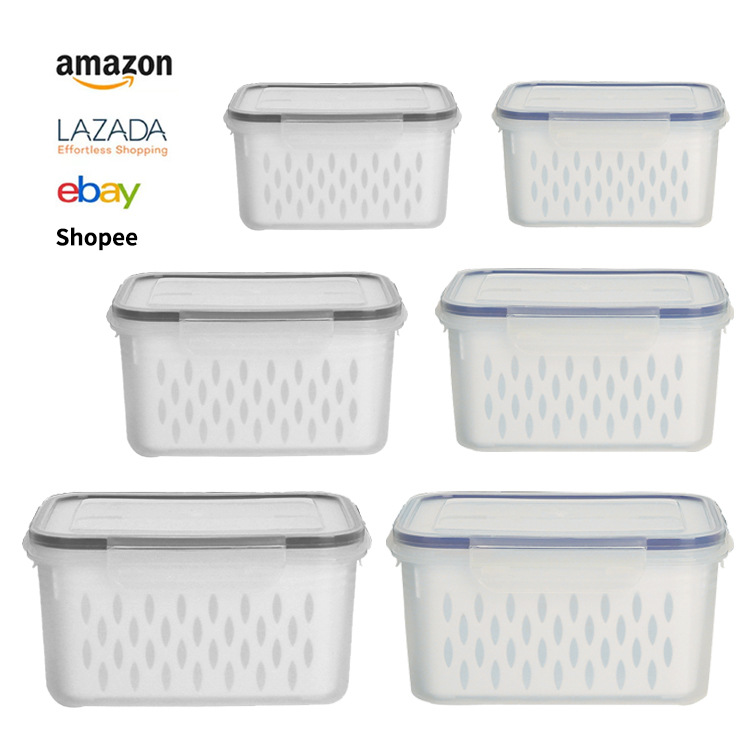 Wholesale of household food storage and preservation boxes, kitchen and refrigerator draining baskets, storage boxes, thickened plastic draining and preservation boxes full figure