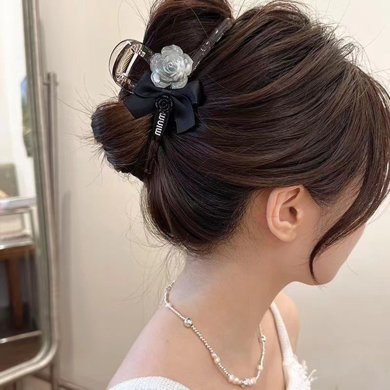 Elegant camellia shark clip, large and high-end hair clip, female, back of the head, thick hair, multiple hair curls, hair clip Specification drawing