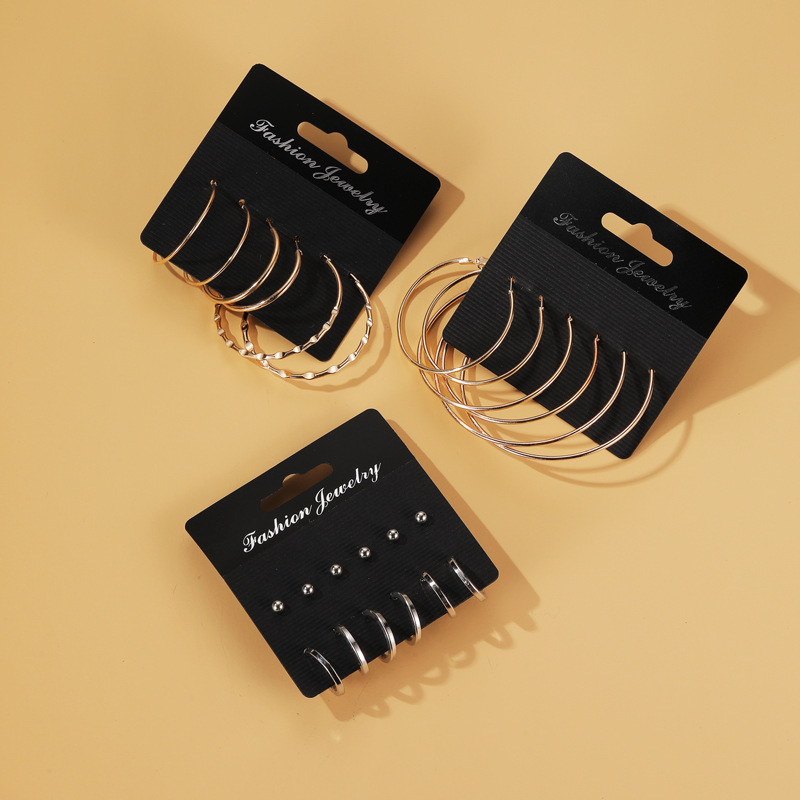 Cross-border best-selling geometric earring set combination, European and American ins style, individual and exaggerated three-piece earring set with multiple pairs of earrings Specification drawing