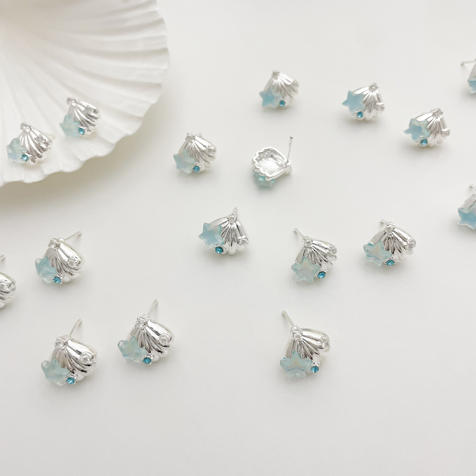Summer new arrivals: Sea blue shell starfish stud earrings, women's silver needle bestsellers, small vacation earrings, exquisite earrings wholesale details Picture