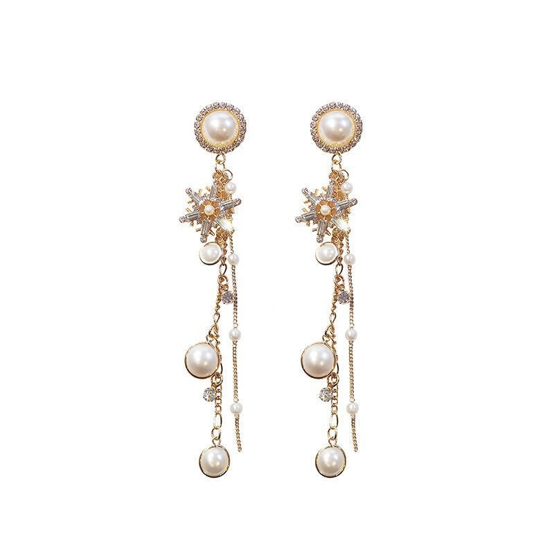 Wholesale of 2025 new trendy and trendy retro snowflake tassel earrings with a high-end Korean style and elegant light luxury style Item Picture