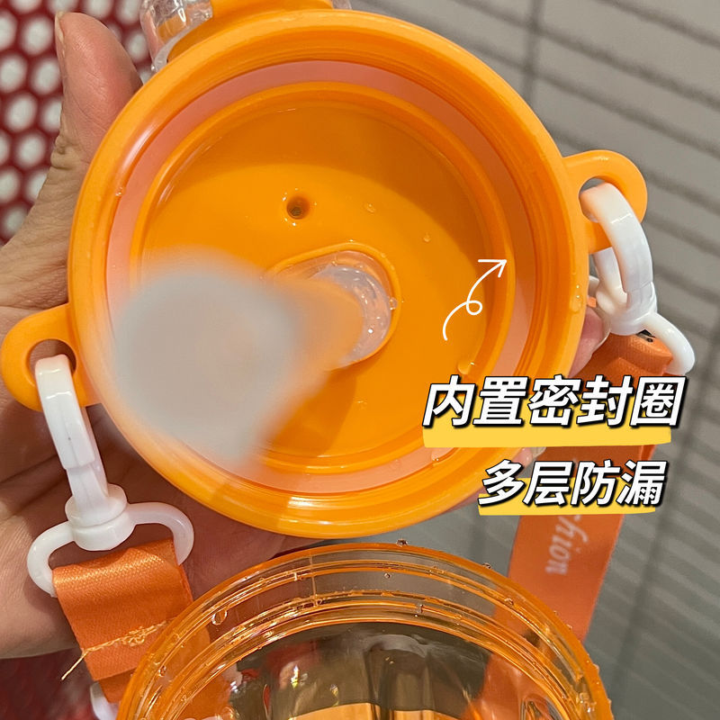 Summer new school straw cup with high appearance level, cute and portable plastic children's water cup for boys and girls, outdoor for primary school students Specification drawing