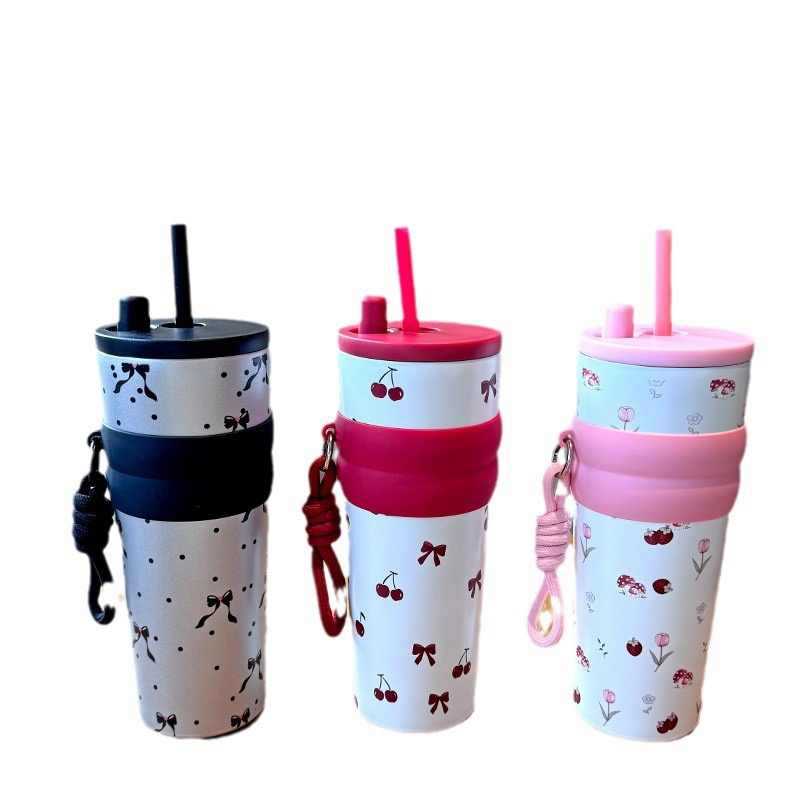 High appearance level, large capacity ice cup, 316 stainless steel insulated cup, girls' coffee cup, cold and heat preservation straw water cup Item Picture