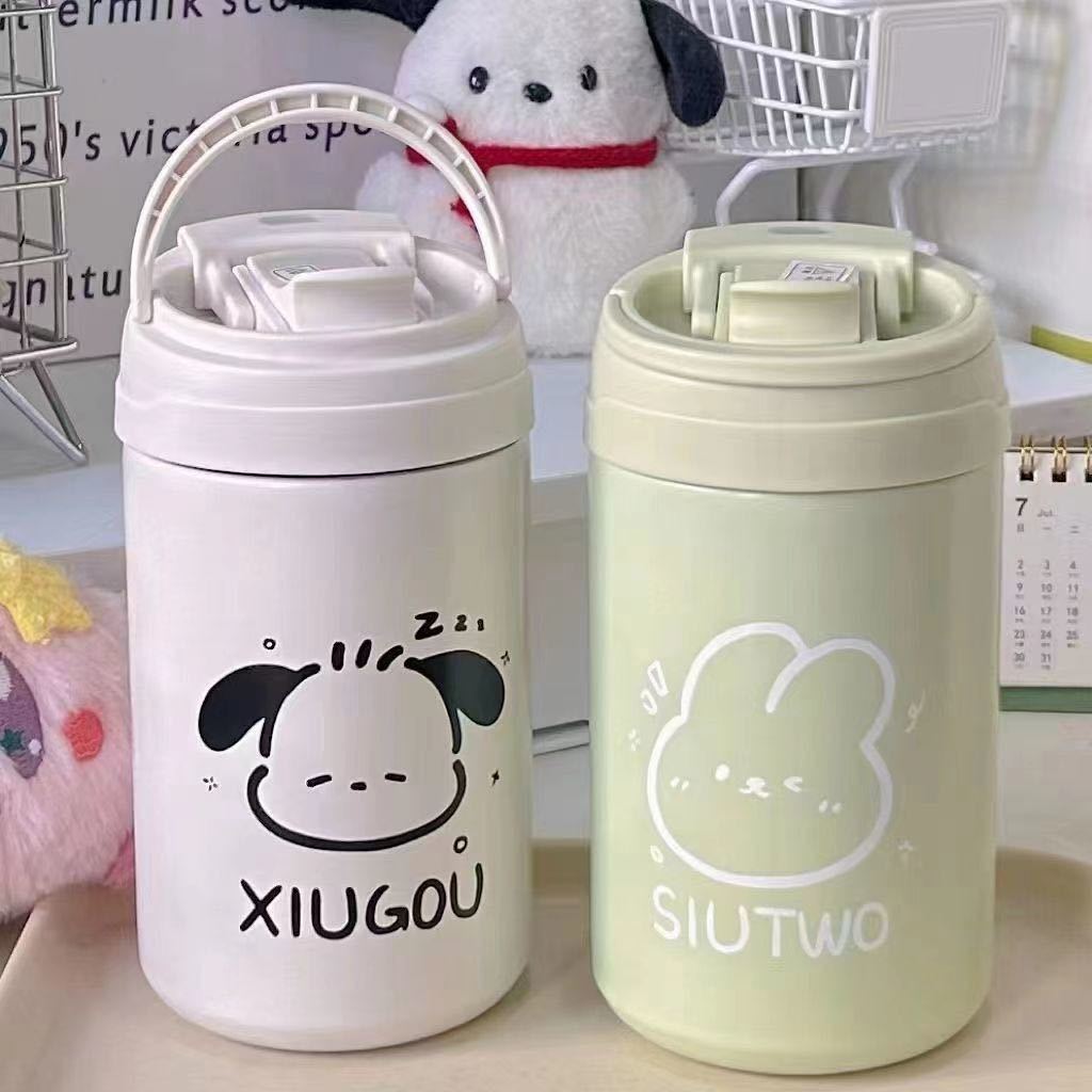 Simple thermos cups for male and female students, high appearance level, hand-held coffee cup, portable double-drinking straw cup, office portable cup Specification drawing