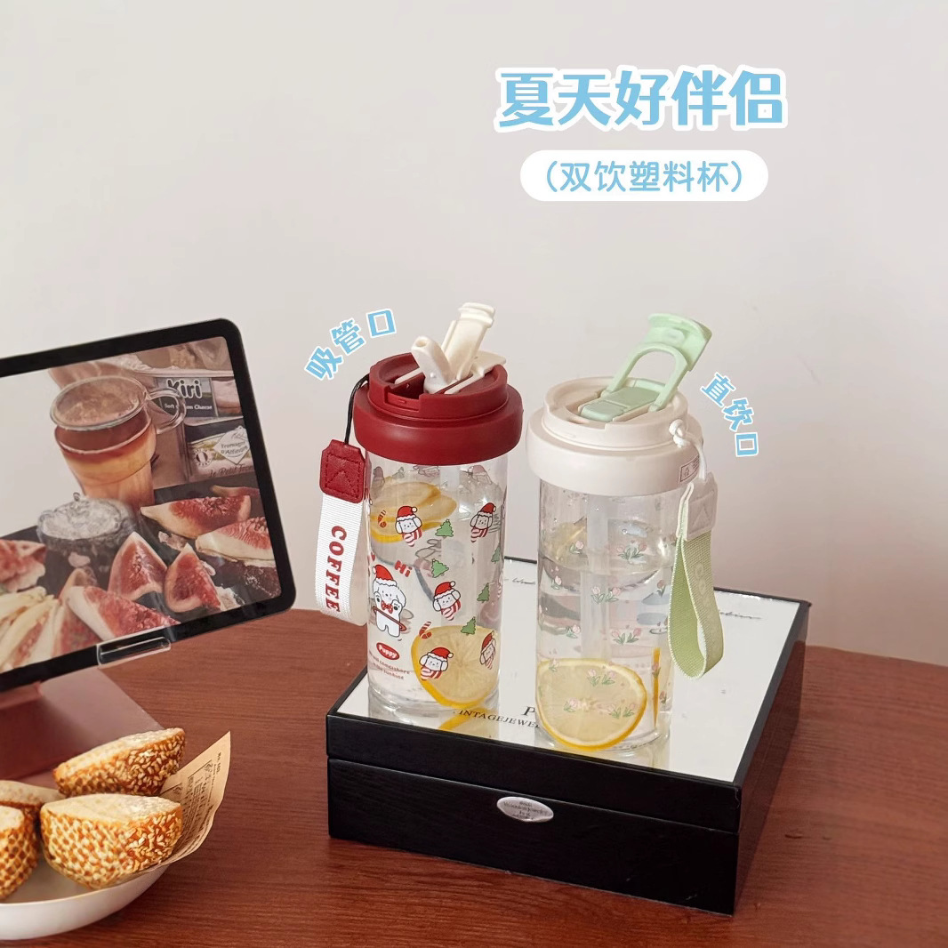 New popular tea cup, portable straw cup, double-drinking tea brewing plastic water cup, special straw water cup for students to go to school Application Scenario