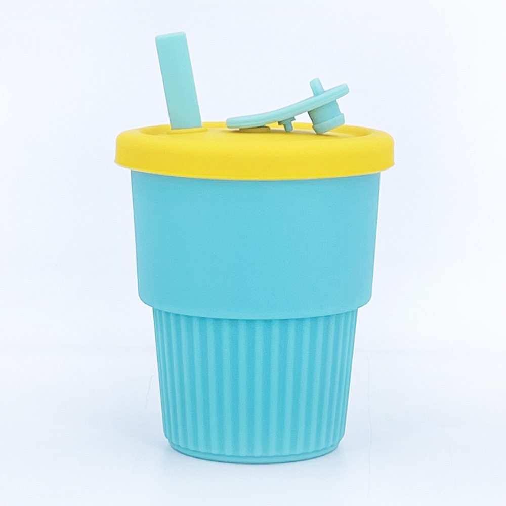 Amazon's new silicone lid-covered straw cup, portable high-temperature resistant drinking cup, anti-drop straight tube baby water cup Item Picture