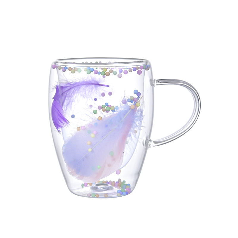 Customized cross-border double-layer glass cups, high-temperature resistant household high-appearance-level milk coffee cups, high borosilicate glass water cups Item Picture