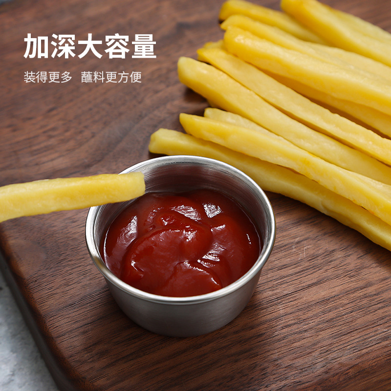 304 Korean sauce plate, sauce cup, flavor plate, small seasoning cup, golden tomato sauce plate, vinegar plate, steak and egg tart plate Application Scenario