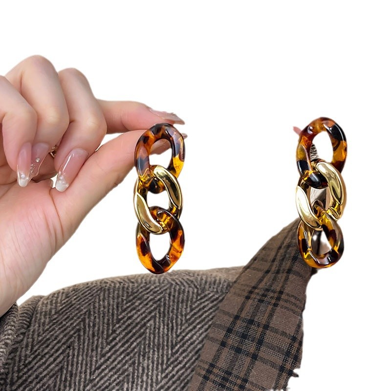 Retro chain leopard print earrings for women, 2024 new style, high-end autumn and winter, European and American style stud earrings, versatile earrings and earrings Item Picture