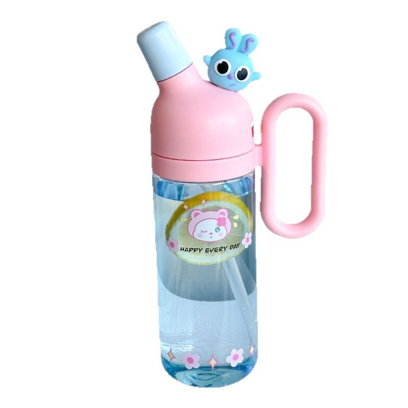 Summer high-appearure-level large-capacity cartoon water cup with handle, cute straw cup, children's water cup, three-year-old doll cup Item Picture