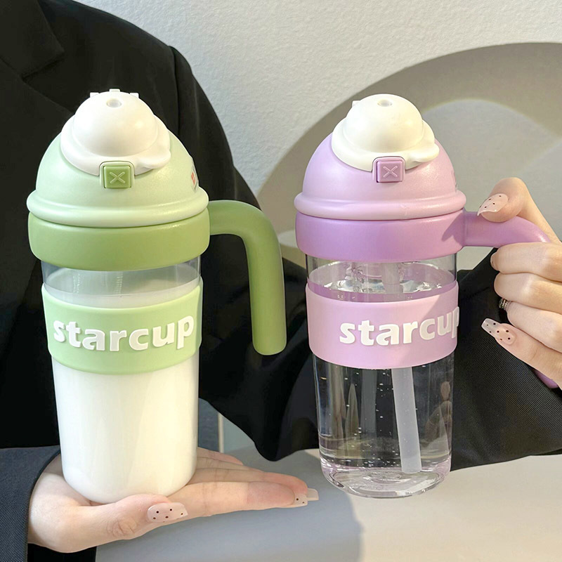 Girls' bouncing water cup, cute ins with handle, girls' straw cup, portable large-capacity straw plastic cup full figure