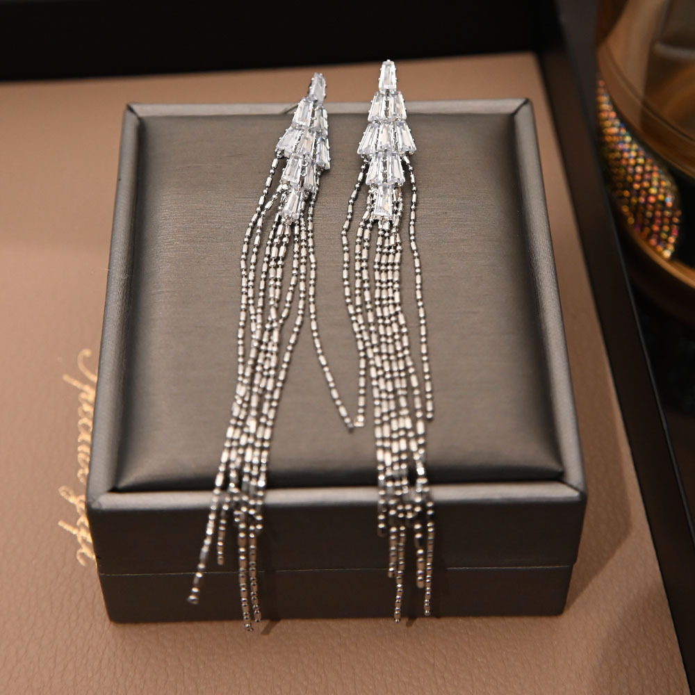 European and American style, exaggerated long tassel earrings, summer high-end feel, light luxury, versatile and exquisite earrings for ladies full figure