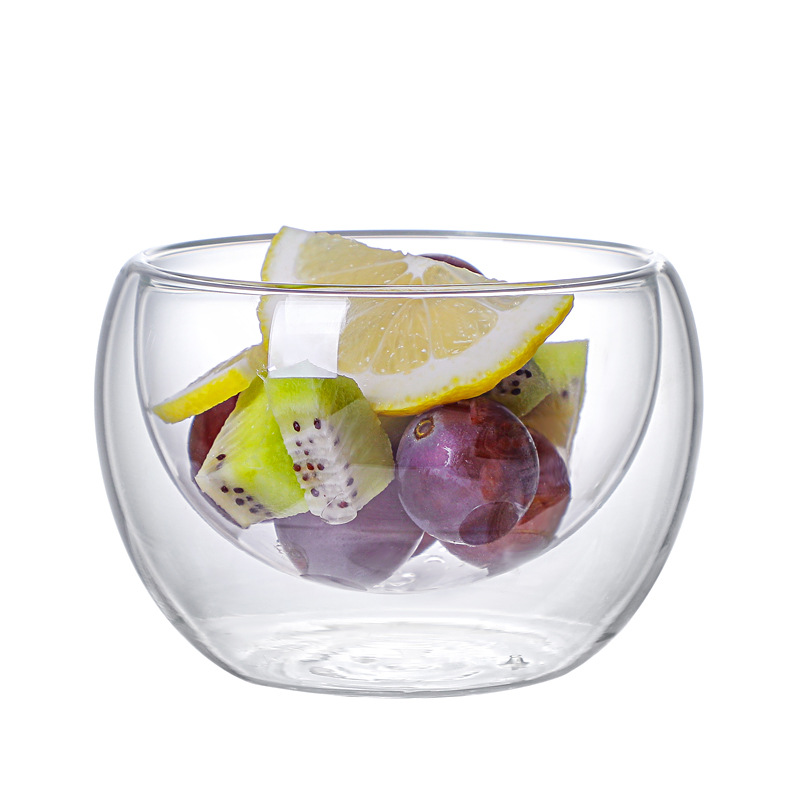 Japanese-style double-layer insulated glass bowl, transparent household double-layer fruit salad bowl, cereal breakfast salad bowl Application Scenario