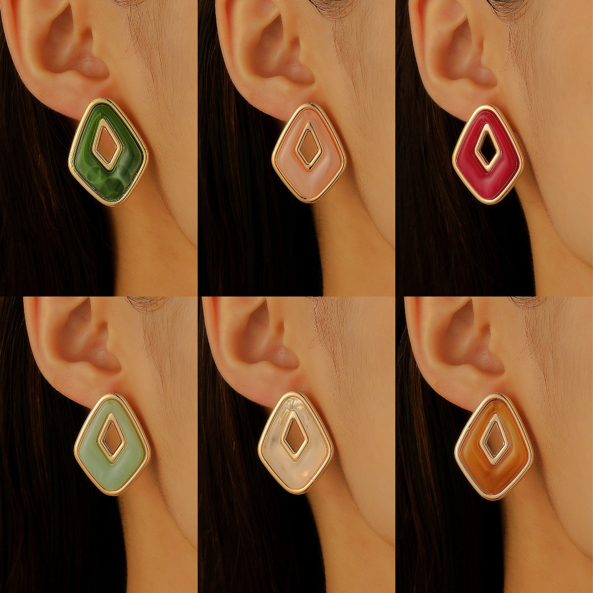 European and American cross-border hollowed-out diamond-shaped geometric ear studs, simple, fashionable and elegant, niche design earrings, women's summer dopamine full figure