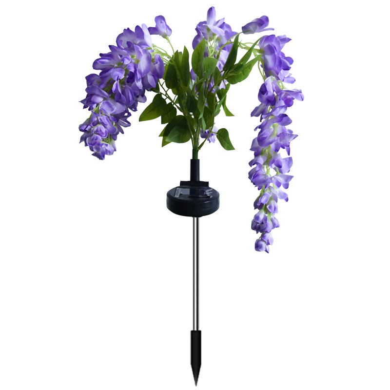 led solar wisteria flower lamp, four-head artificial flower lawn lamp, outdoor courtyard ground insert decorative garden landscape lamp Item Picture