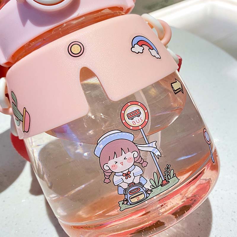 Wholesale of 2023 popular cape figurine, large-belted cup, cute, large-capacity tonton cup with shoulder strap, children's straw water cup details Picture