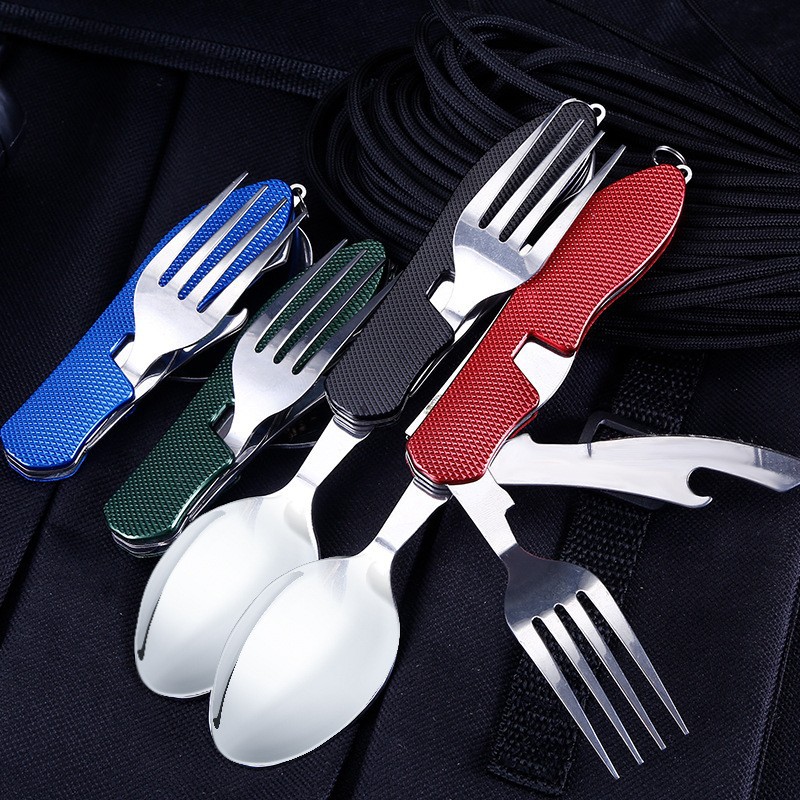 Factory direct sales of multi-functional camping detachable and foldable knife, fork and spoon sets, three-piece tableware, outdoor portable gift knives Specification drawing