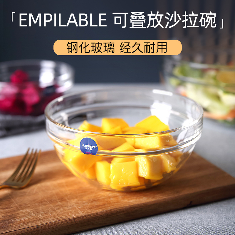 Lemeiya household stackable salad bowls, tempered transparent glass bowls, fruit bowls, heat-resistant and shock-resistant, suitable for microwave ovens full figure