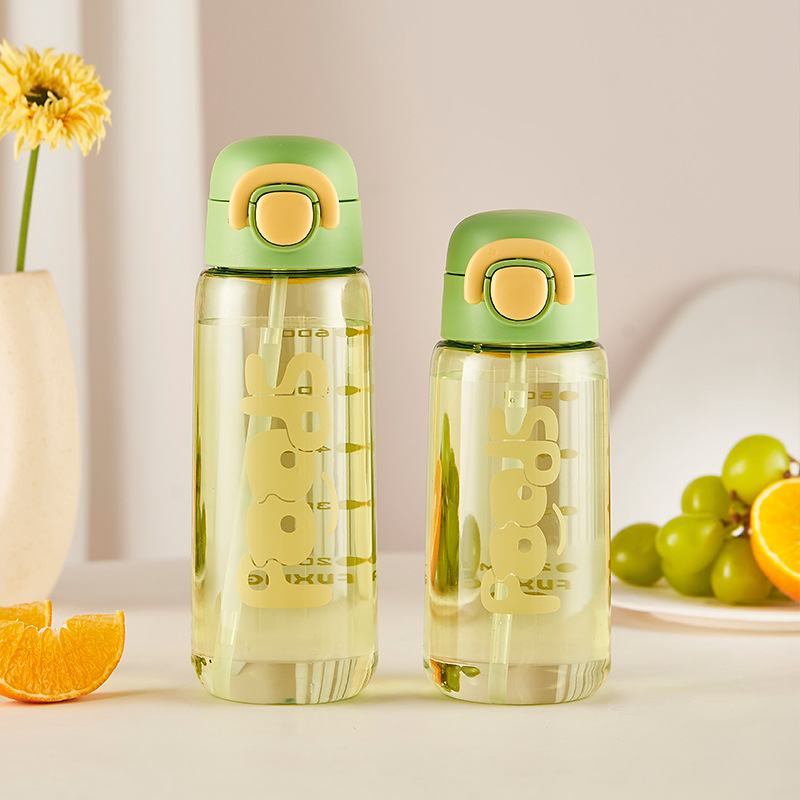 New ins creative water cup, one-click pop-up cap portable straw cup, simple office cup, high-temperature resistant plastic cup Specification drawing