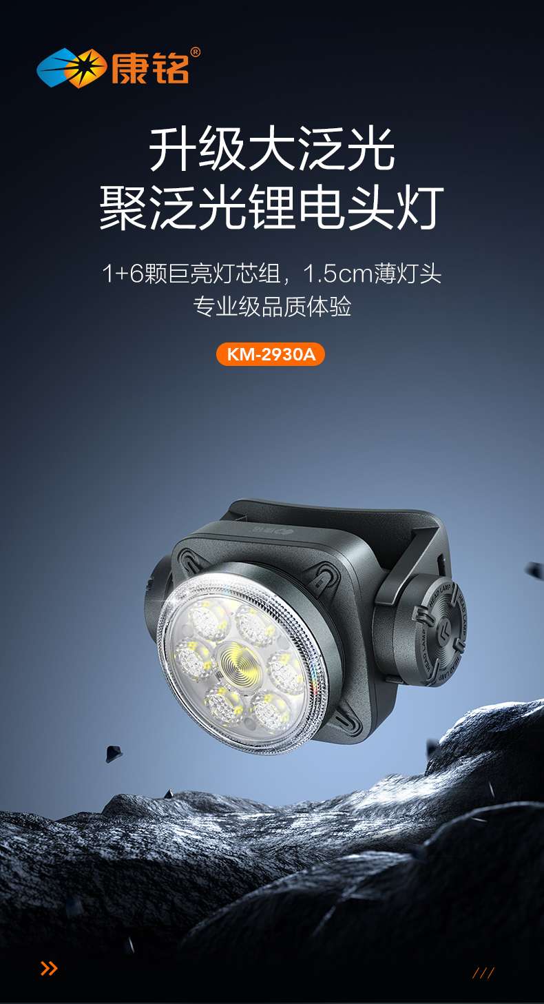 康铭多功能聚泛光锂电池头灯KM-2930A细节图