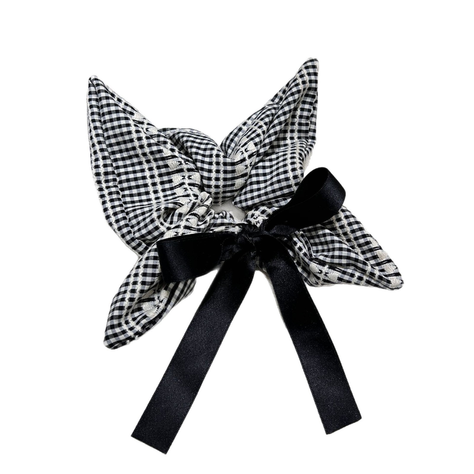 Large bow, checkered square scarf, hair tie, large intestine circle, Korean-style square low ponytail hair tie, hair tie, hair band Item Picture