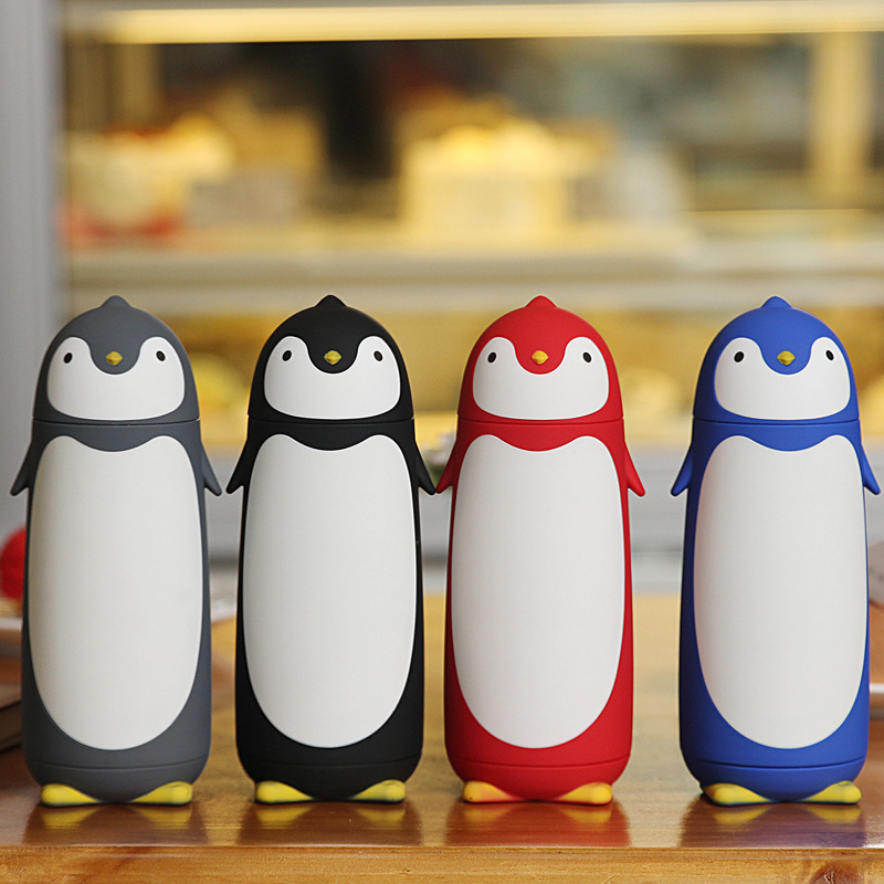 Wholesale high-appearation-level creative cartoon cute student gifts, cute penguin portable double-layer insulated glass water cups details Picture