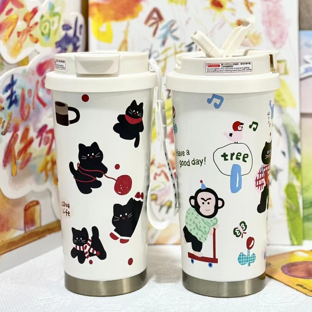 316 stainless steel double-drinking thermos cup, portable coffee cup, thermos cup for home use, car use, portable cup full figure