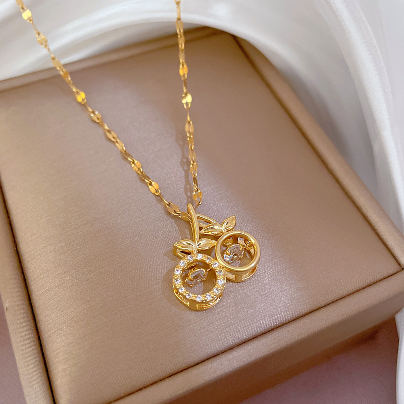 【 Titanium Steel 】 Micro-inlaid light Luxury dynamic cherry Exquisite micro-inlaid necklace, women's fashion trend collarbone chain manufacturer Application Scenario