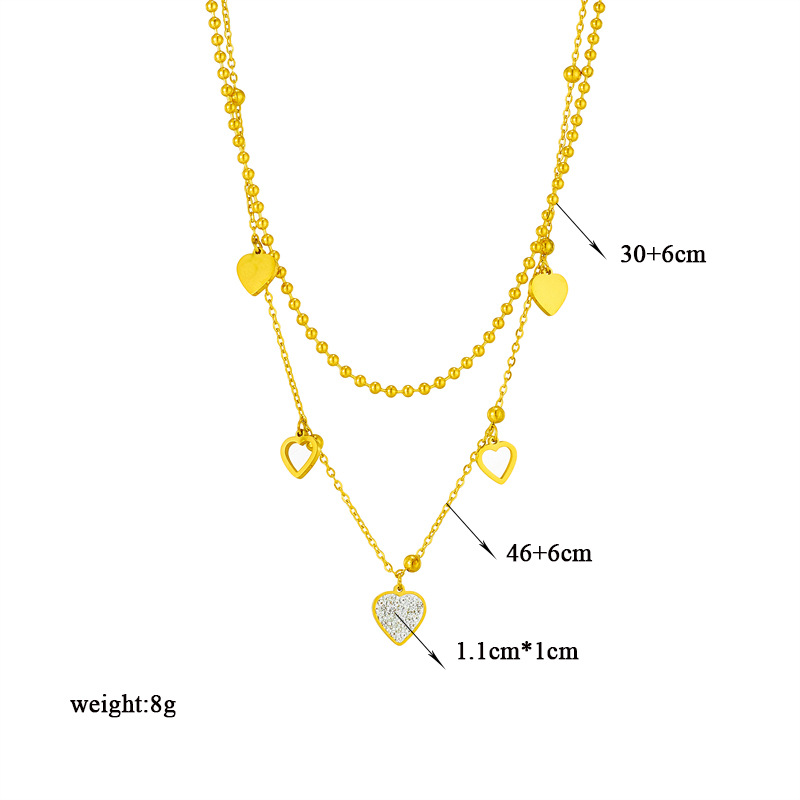 Fashionable heart double-layer titanium steel personalized diamond-encrusted heart-shaped round bead collarbone chain, a niche design accessory necklace Application Scenario