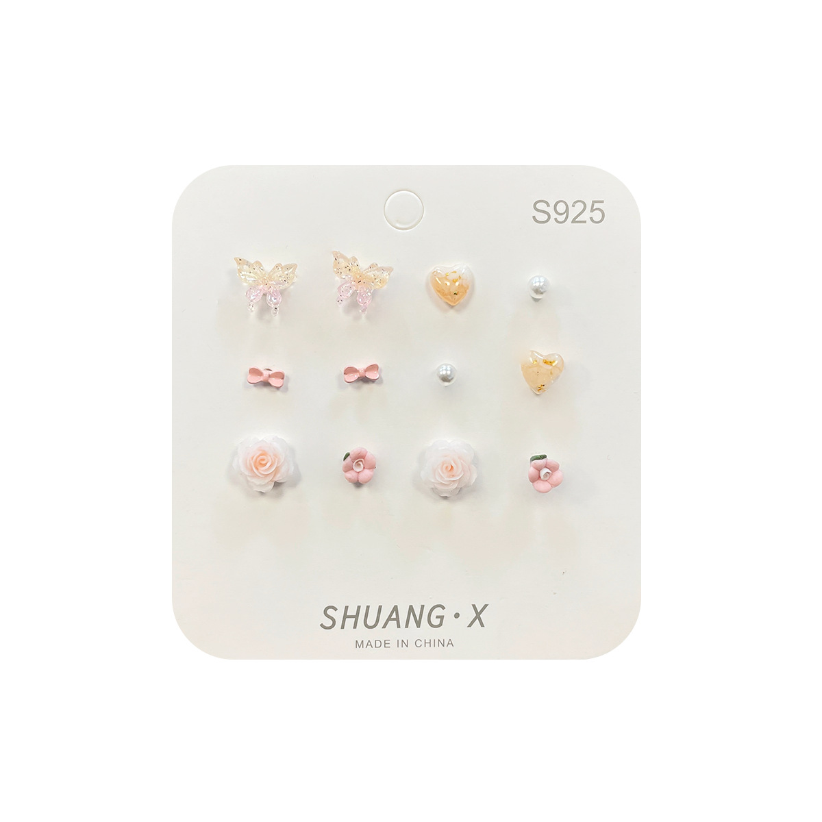 Summer Butterfly One-week Stud earrings, silver needle for girls, pink, sweet, fresh and gentle, small floral resin earrings Item Picture