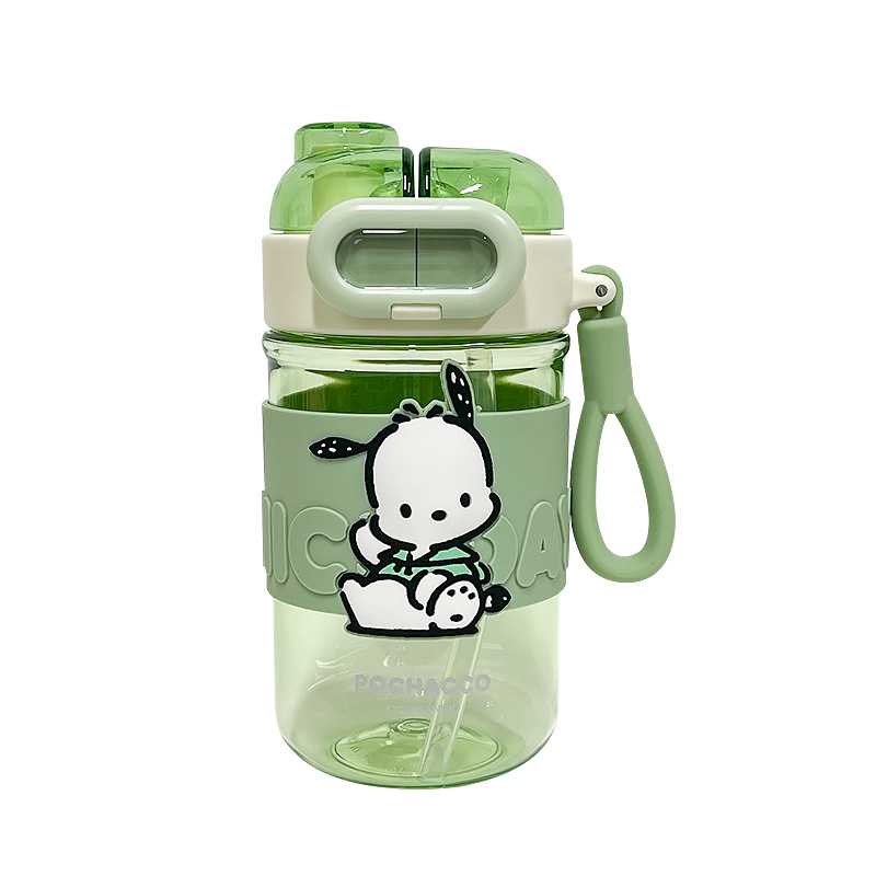 Children's cartoon plastic cup, cute double-drinking cup, portable and casual cup for girls, Sanrio officially authorized straw cup Item Picture