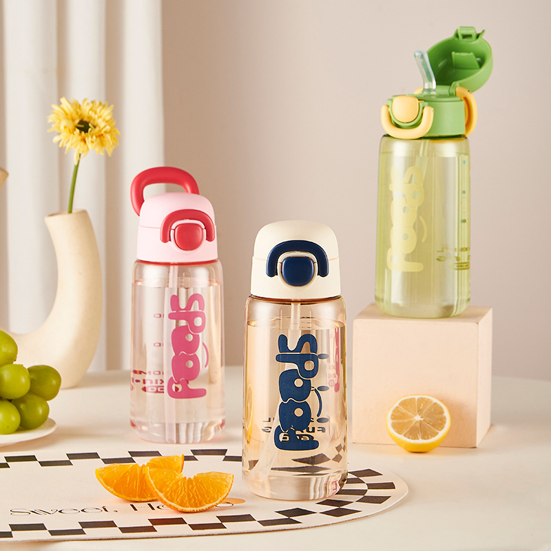 New ins creative water cup, one-click pop-up cap portable straw cup, simple office cup, high-temperature resistant plastic cup details Picture