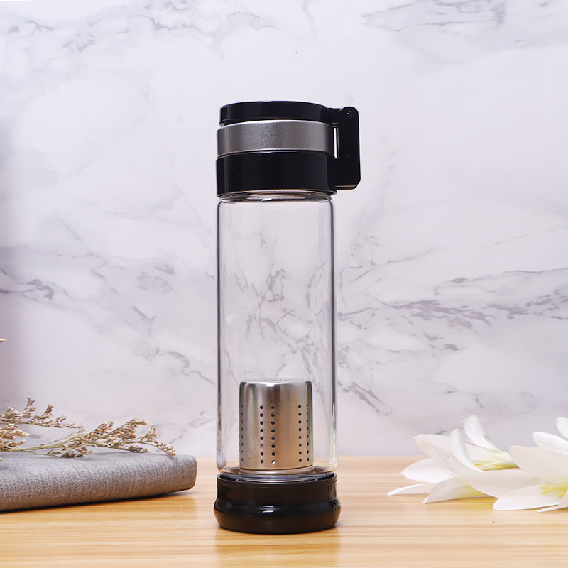 Tourmaline hydrogen-rich cup, tea-water separation glass cup, office tea cup, outdoor portable car water cup manufacturer details Picture