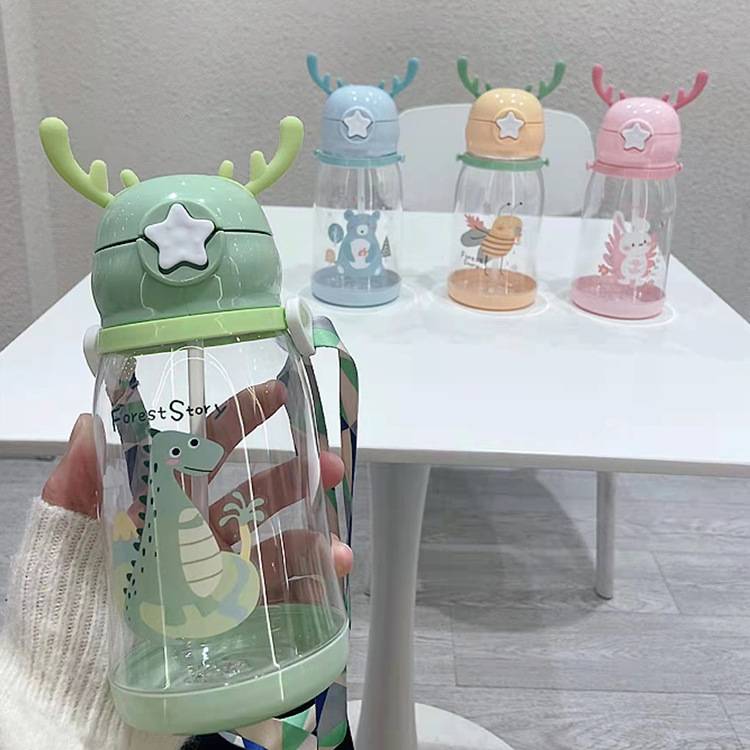 Wholesale of new internet-famous cups, cartoon water cups, children's large-capacity antler plastic cups, student gift straw cups details Picture