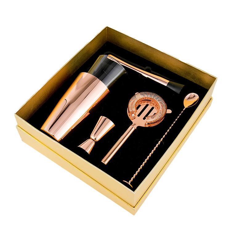 Cross-border best-selling stainless steel Boston cocktail shaker set, high-end gift box, family cocktail shaker glasses Item Picture