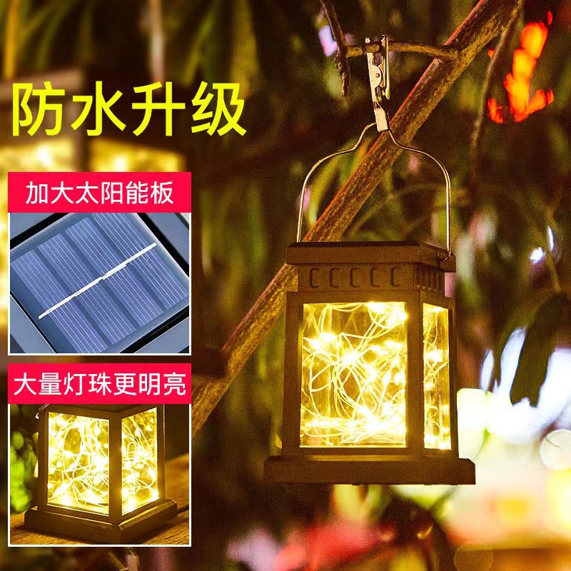 Cross-border solar copper wire star palace lamp, outdoor waterproof courtyard hanging lamp, balcony decorative landscape hanging lamp details Picture