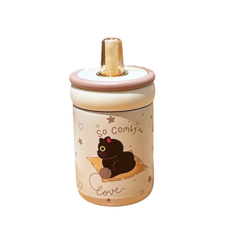 Cute little cat drinking water thermos cup, simple and elegant, exquisite and portable, small water cup for girls, stainless steel cup Item Picture