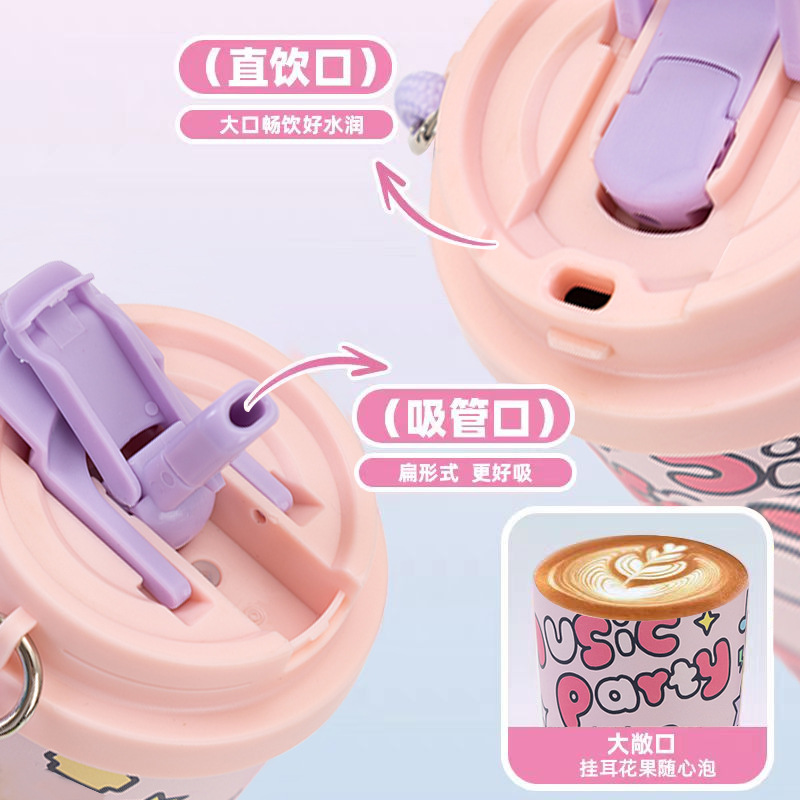 New cartoon dopamine graffiti double-drinking coffee cup, cold insulation stainless steel insulated cup, high appearance level portable straw cup Application Scenario