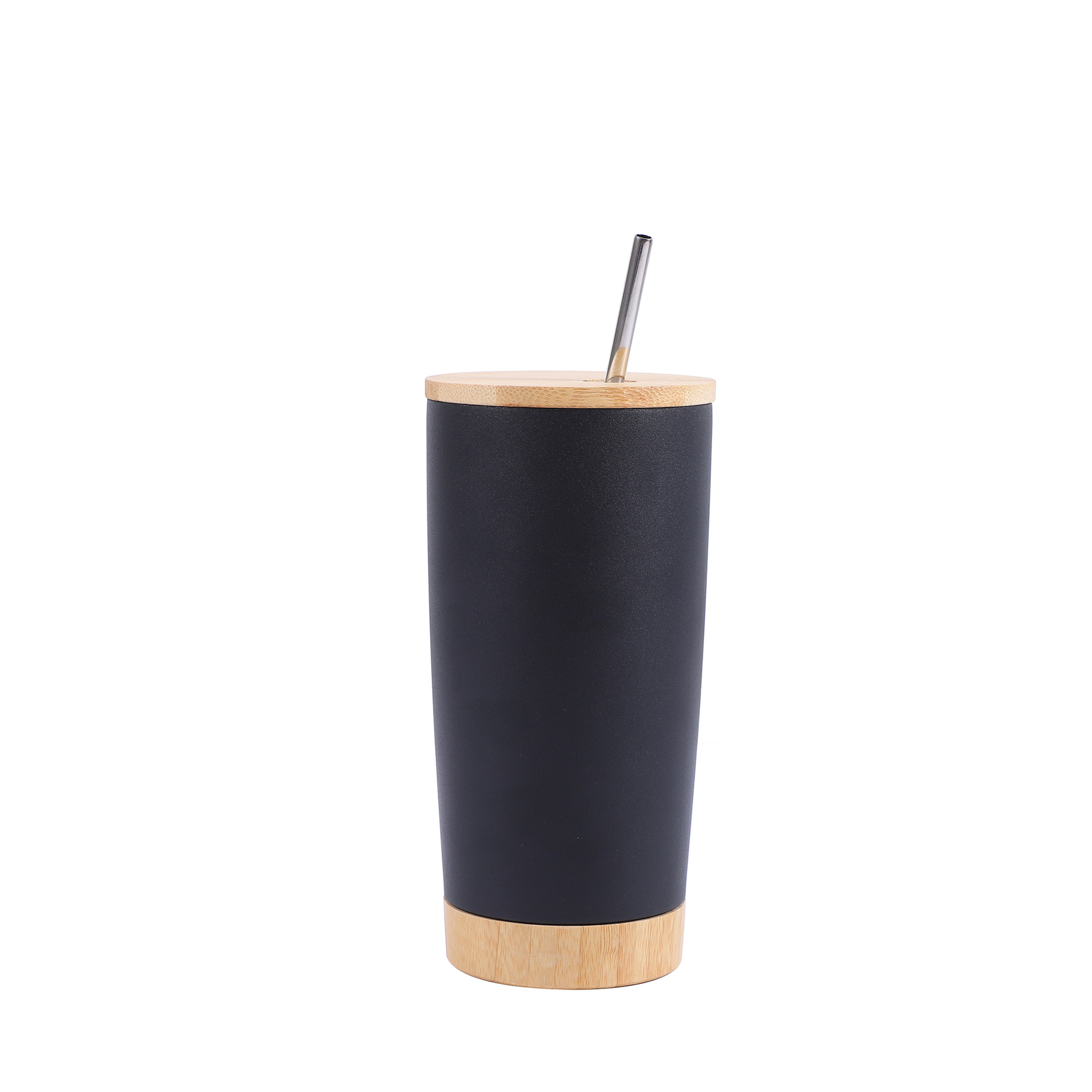 New 20oz bamboo and wood base car cup, 304 stainless steel office double-layer vacuum insulated cup Item Picture