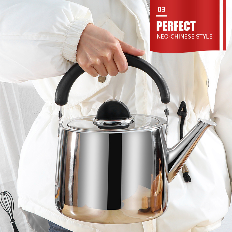 Wholesale European-style beveled mouth kettles, thickened stainless steel household kettles, induction cookers, gas stoves, universal whistling kettles details Picture