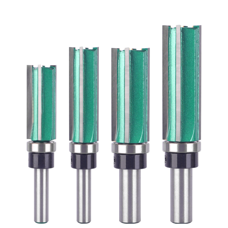 Yusheng four-edge bearing straight knife paint green woodworking milling cutter features a 4-tooth slotted handle with a bearing trimming machine head Item Picture