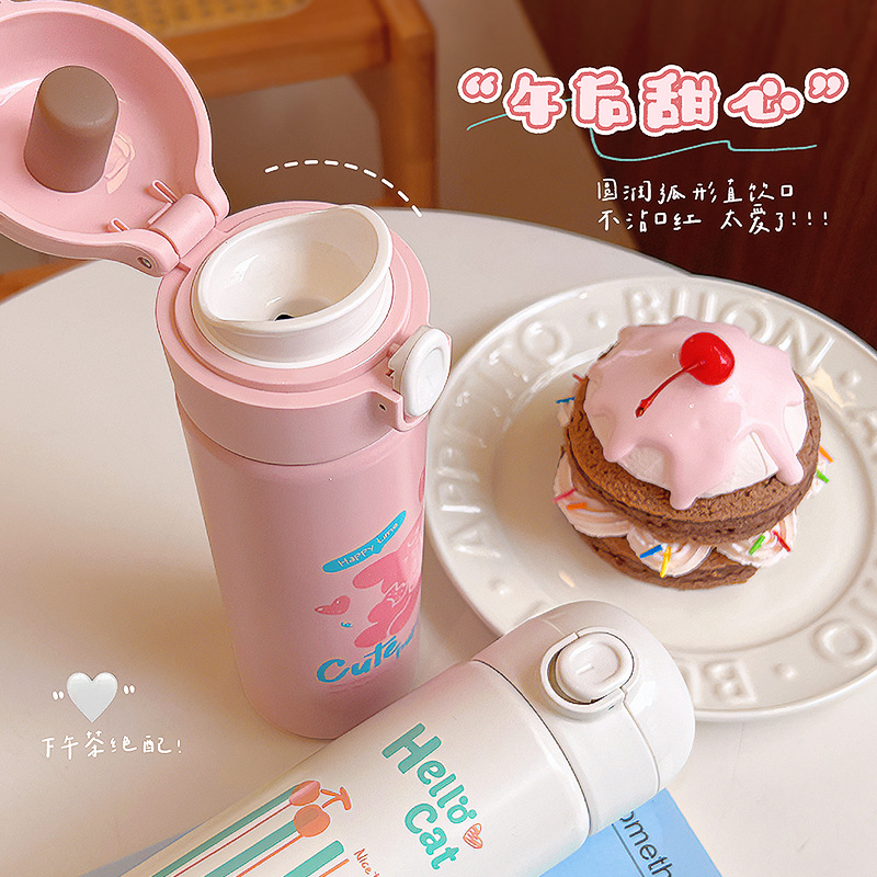 New cartoon pop-up lid insulated cup for direct drinking, high appearance level student water cup, portable for girls, couple stainless steel cup Application Scenario