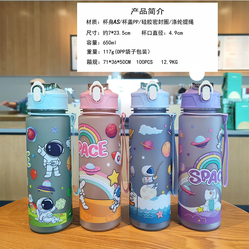 Cartoon Space Man AS plastic cup portable lifting rope straw cross-border e-commerce water cup l Southeast Asian cold water cup wholesale full figure
