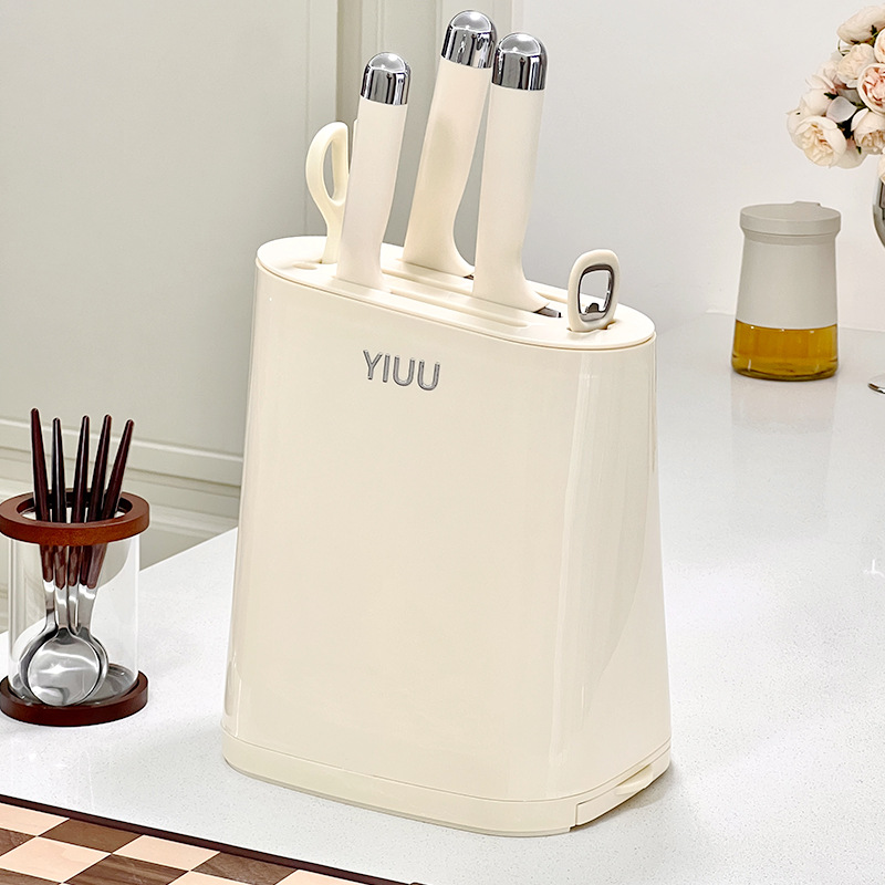 High appearance level, cream-style kitchen knife rack, countertop, multi-functional draining knife storage rack, integrated knife seat full figure