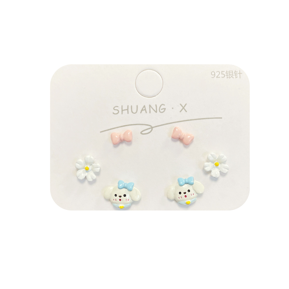 A three-piece set of cartoon cute cat heart-shaped stud earrings, full of childlike charm and girlish charm, exquisite and refreshing summer animal earrings Item Picture