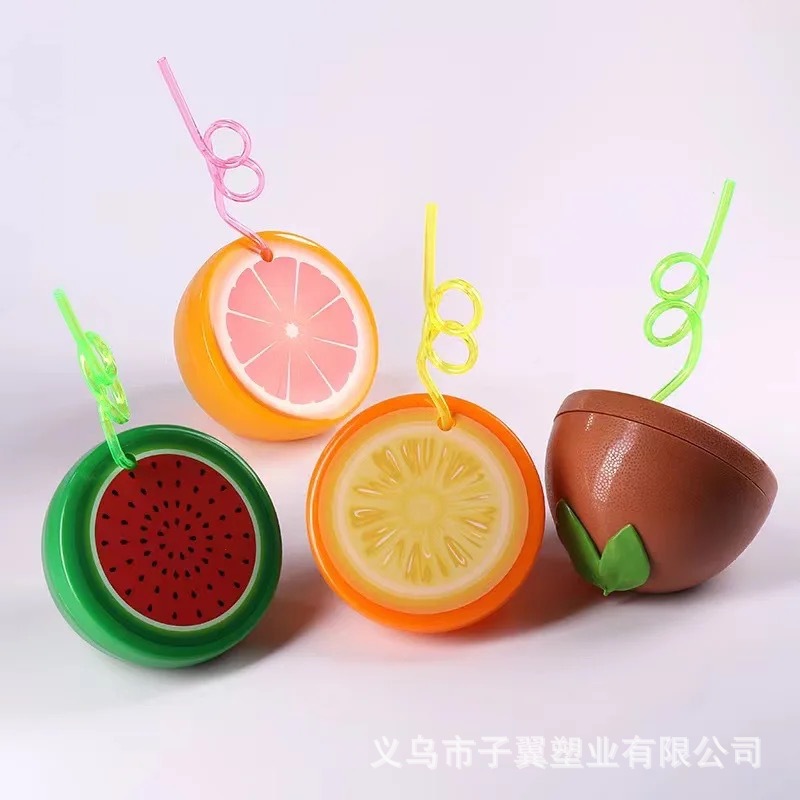 Disposable personalized scenic area milk tea shop children's cold drink creative plastic cartoon fruit-shaped cups with straws details Picture