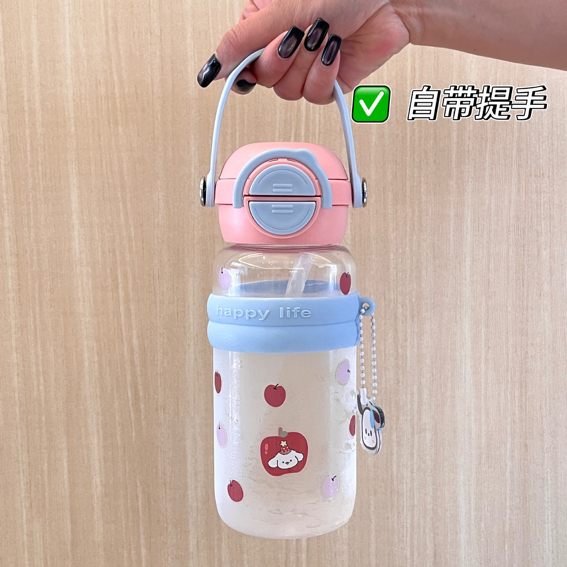 Summer girls' high appearance level student plastic cup portable 2025 New cute double-drinking portable hand-held cup details Picture