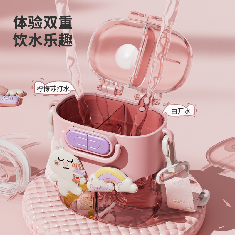 Personalized and trendy animal plastic cups, cute cartoon dolls, double-drinking cups, portable large-capacity outdoor sports water cups details Picture