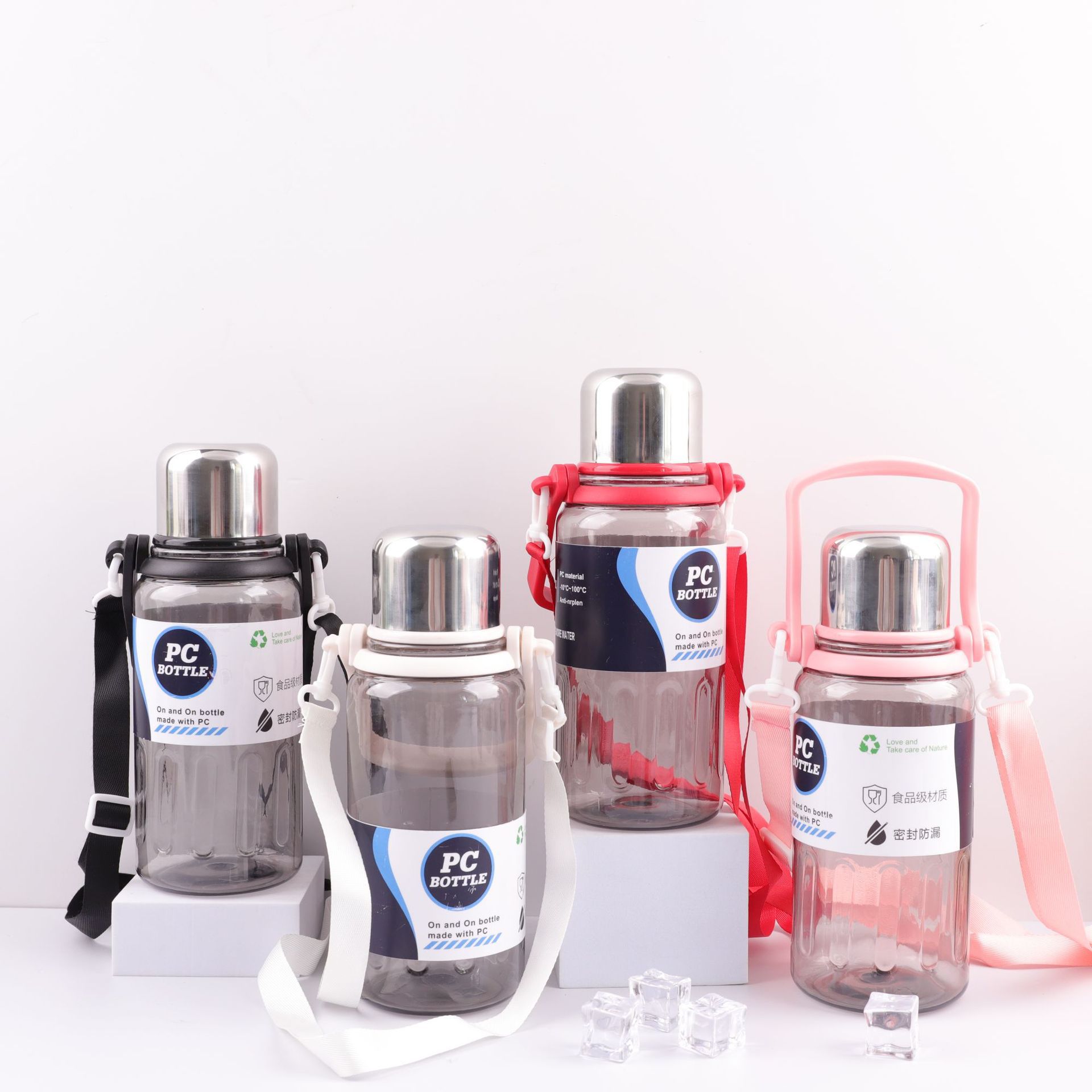 Summer large-capacity water cups, student plastic cups, outdoor sports straps, fitness water bottles, bouncing direct drinking portable water cups details Picture